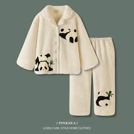 Pinksea情侣睡衣女冬季珊瑚绒可外穿新款加厚秋冬男款家居服套装图片