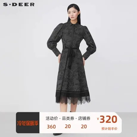 sdeer圣迪奥女装翻领收腰印花蕾丝衬衫连衣裙S21461202图片
