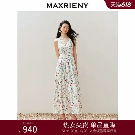MAXRIENY城市度假风绑带深v连衣裙露背裙子高级气质修身淡人穿搭图片