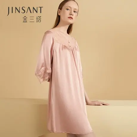 金三塔[一触难忘]丝氨酸纯色真丝睡衣女100%桑蚕丝可外穿睡裙图片