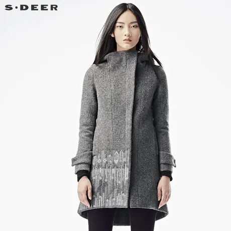 sdeer圣迪奥女装名族灰调绣花连帽毛呢大衣外套S15481805图片