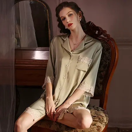 男友风衬衫睡裙性感睡衣女纯欲蕾丝2024新款冰丝薄款大码家居服夏图片