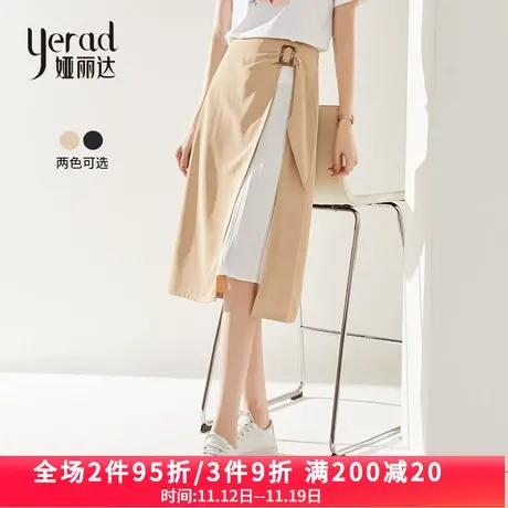娅丽达女群不规则半身裙女设计感小众百褶裙2023夏季薄款驼色裙子图片