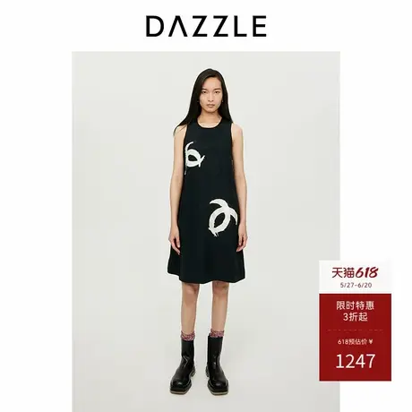 DAZZLE地素奥莱 连衣裙秋季女装法式黑色肌理无袖A字短裙图片