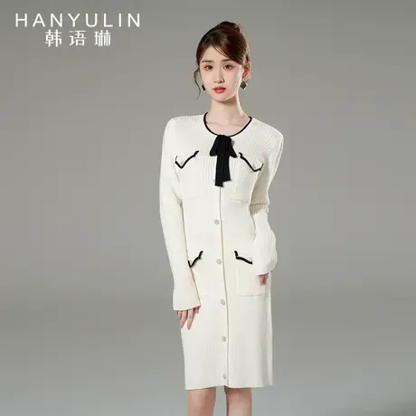 韩语琳高级感超好看连衣裙2023新款女早秋季法式气质白色针织裙子图片