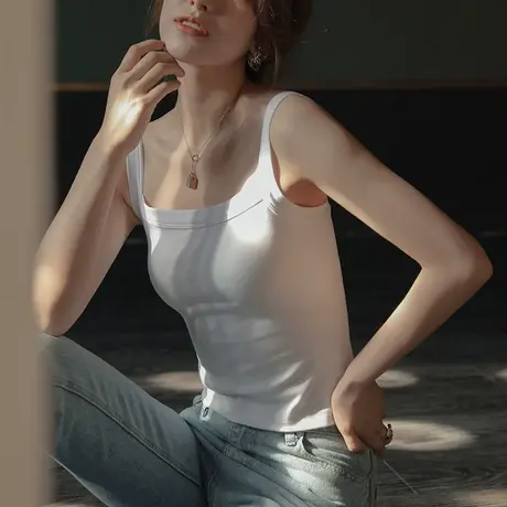 美背内衣女夏季薄款外穿纯棉防走光内搭带胸垫吊带背心文胸一体图片