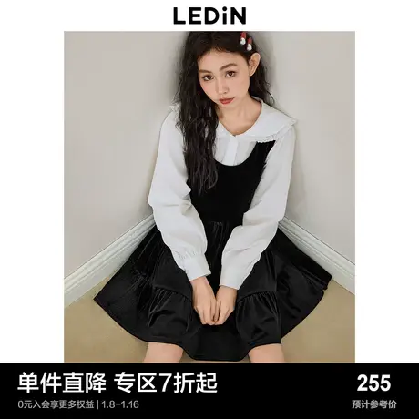 乐町甜美蝴蝶结背心裙24春季新款质感丝绒小黑裙A版氛围感年会裙图片
