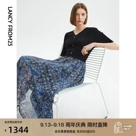 朗姿法式复古印花假两件修身显瘦气质连衣裙2023年夏季新款裙子女图片