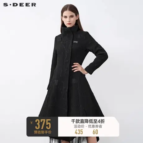 sdeer圣迪奥冬装时尚高领肌理褶皱字母不规则风衣女S21481801图片