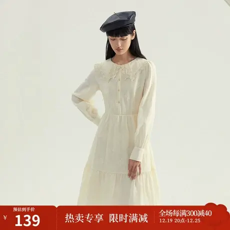 茵曼连衣裙女春装2023新款镂空绣花宽松A字ins设计感小众长袖裙子图片