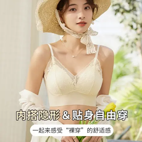 吊带背心女春夏内搭蕾丝打底外穿性感美背文胸一体带胸垫抹胸上衣图片