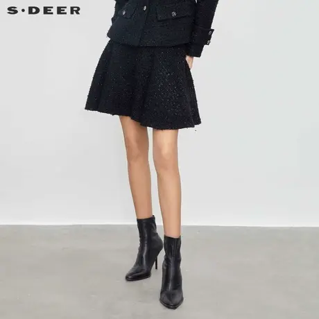 【直播间专属】sdeer圣迪奥小香风套装松紧条纹毛呢短裙S23461303图片
