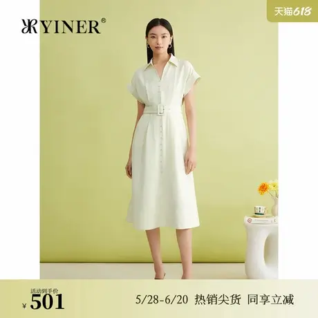 YINER音儿女装专选女装夏季法式优雅海鸥领透气收腰连衣裙图片