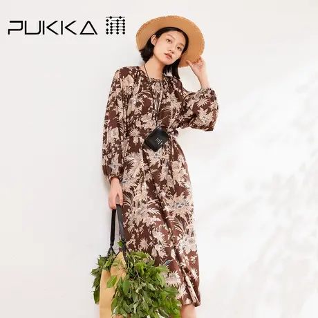 蒲PUKKA 纯棉印花连衣裙女2025夏季新款宽松复古田园风休闲度假裙图片