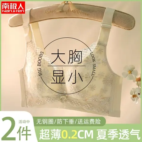 内衣女无钢圈大胸显小文胸罩大码聚拢调整型收副乳防下垂夏超薄款商品大图