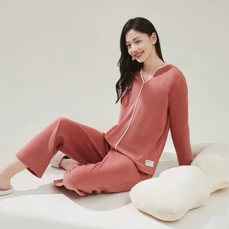 顶瓜瓜女士秋冬微甜风V领卫衣家居服套装睡衣女图片