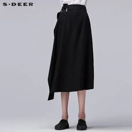 sdeer圣迪奥2018夏装飘带搭片圆环纯色不规则半身长裙女S17281182图片