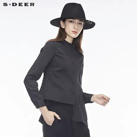 sdeer圣迪奥2018秋收褶设计单边装饰立领上衣S18380544图片