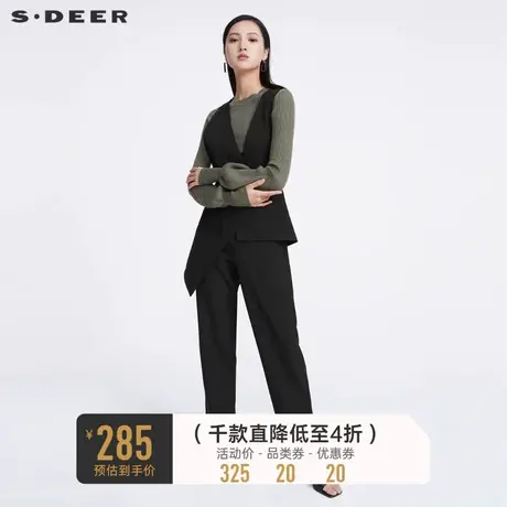 sdeer圣迪奥女装V领不规则拼接背带长裤S221Z1002商品大图