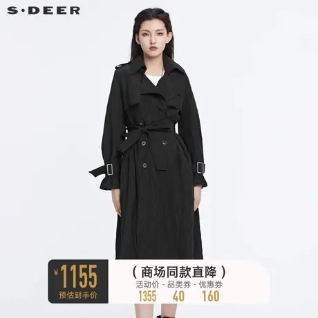 sdeer圣迪奥春秋装西装领收腰双排扣中长款风衣外套S22181809图片