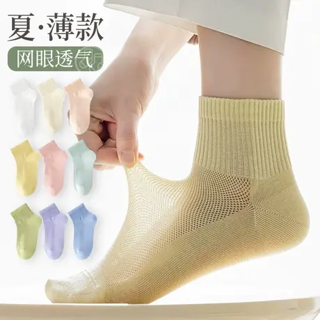 袜子女士短袜春夏季薄款纯棉网眼中筒袜春秋网红潮短筒袜女袜夏天图片
