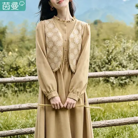 茵曼秋装搭配一整套装女2023年新款刺绣打底长袖背心连衣裙两件套图片