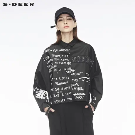 sdeer圣迪奥2018秋英文飘带装饰开衩设计翻领上衣S18380542图片