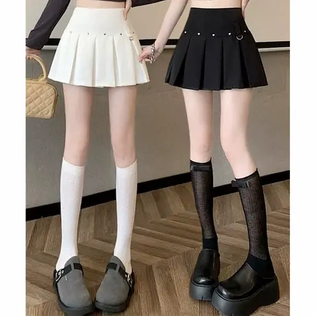 高腰百褶裙女美式辣妹小短裙防走光铆钉爱心扣设计感超短裙半身裙图片