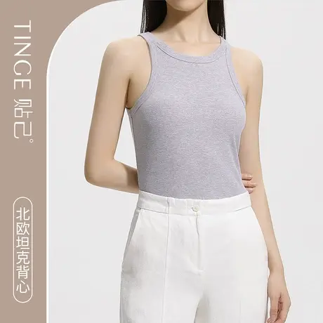 TINGE纯棉罗纹弹力吊带背心女露肩圆领透气夏季薄款外穿无袖上衣图片