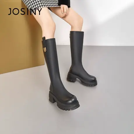 卓诗尼靴子女2022新款秋冬长靴小个子厚底高筒不过膝时装靴子正品图片
