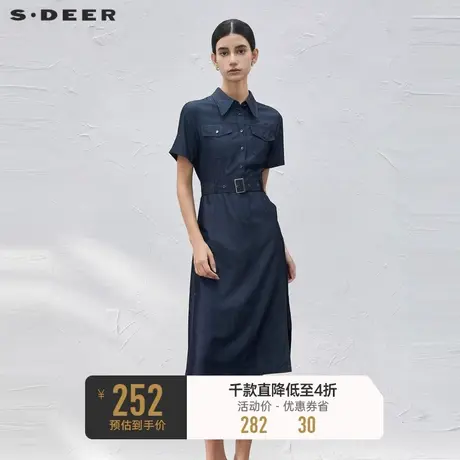 sdeer圣迪奥女装复古翻领收腰衬衫牛仔连衣裙S232Z12JT图片