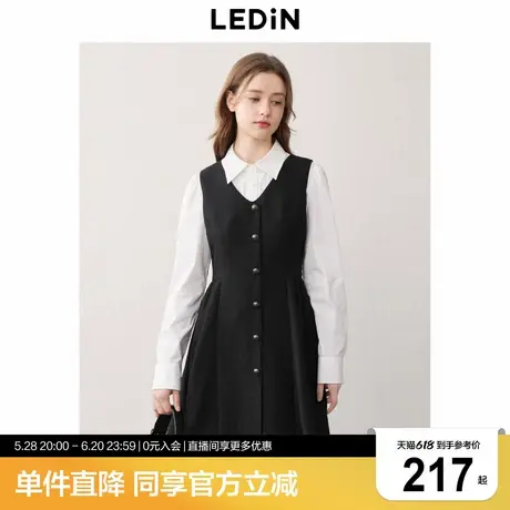 乐町收腰V领背心裙年秋季新款千金风黑色连衣裙OL外穿无袖裙图片