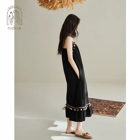 妮狄娅睡衣睡裙女夏季提花棉中长吊带裙时尚度假风可外穿家居服图片
