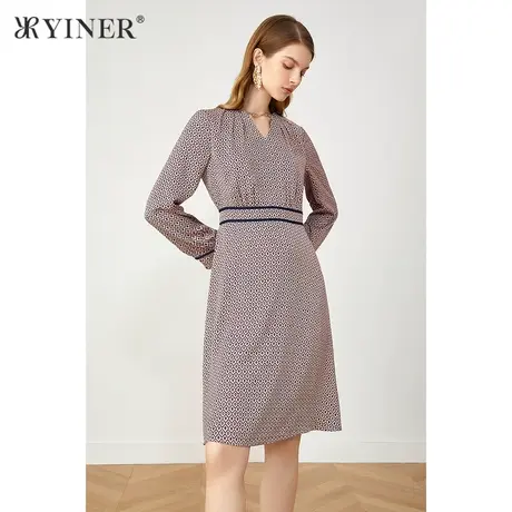 YINER音儿女装2021秋季新款时尚通勤修身连衣裙图片