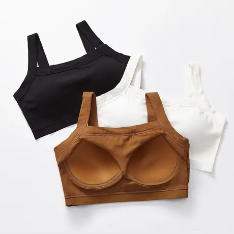 美背无钢圈一体内衣少女薄款夏季吊带背心式聚拢收副乳防下垂胸罩图片