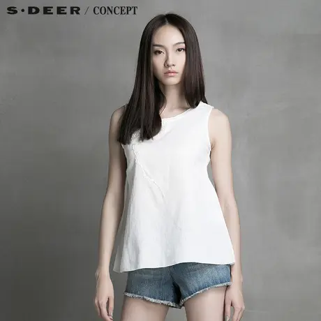 sdeer圣迪奥专柜正品女装夏装愫白十字凸绣棉麻上衣5280626图片