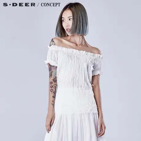 sdeer圣迪奥愫白柔美装饰绣花上衣S16280447图片