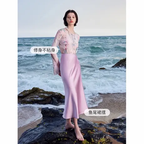 【添添粉丝专享】秋水伊人高级仿缎面半身裙女温柔风鱼尾长裙图片