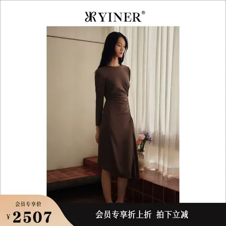 【醋酸系列】YINER音儿女装秋季法式收褶垂顺连衣裙图片
