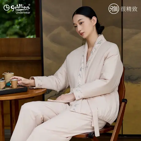 金利来睡衣秋冬款女2024新款高级感夹棉国风印花可外穿家居服套装图片