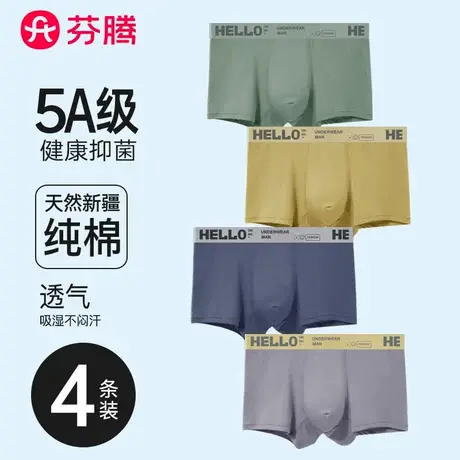 芬腾男士内裤男生纯棉四角裤头石墨烯抗菌大码平角短裤衩2024新款图片