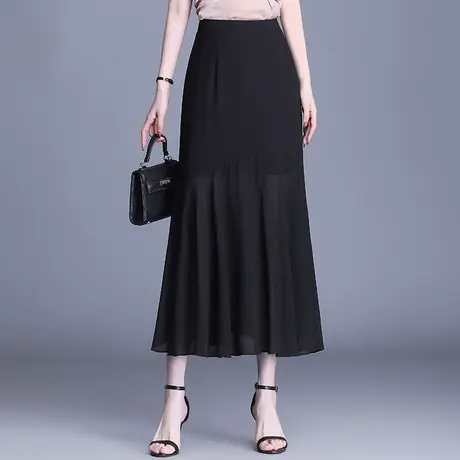 雪纺开叉鱼尾裙半身裙女夏季2025新款时尚中长高腰显瘦a字包臀裙图片
