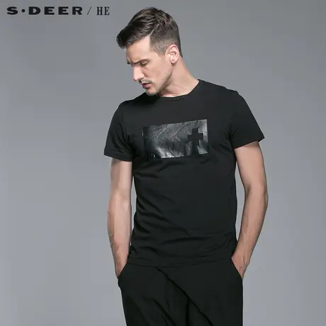 S.Deer/He【惠】圣迪奥男夏季纯黑简约短袖T恤H14270171图片