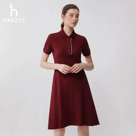Hazzys哈吉斯木耳边门襟修身POLO连衣裙夏季时尚显瘦纯棉短袖裙子图片