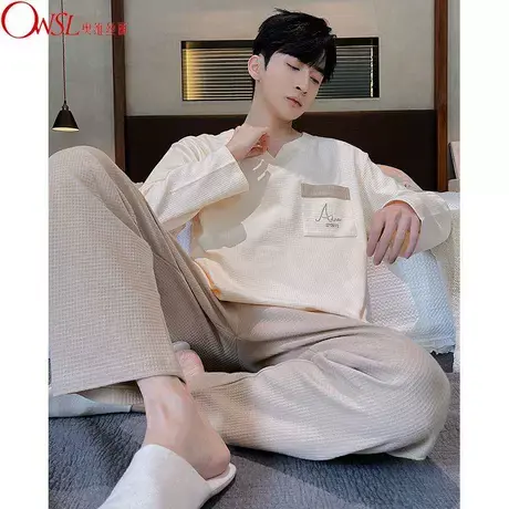 男士睡衣春秋款长袖家居服圆领大码可外穿套装图片