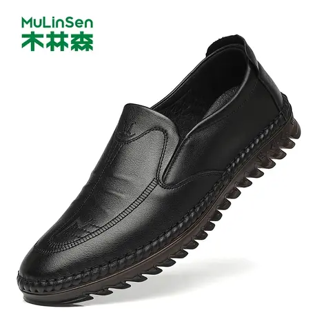 木林森男鞋真皮2023春季新款商务休闲皮鞋男套脚软底中老年爸爸鞋图片