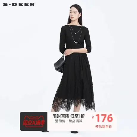 sdeer圣迪奥女装轻盈感拼接连衣裙秋裙子高级感长裙S20181215图片