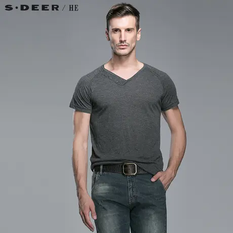 S.Deer/He【惠】圣迪奥男休闲轻薄纯色男士T恤H14270189图片