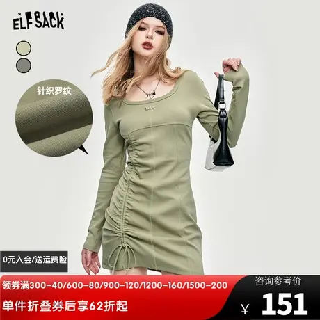 妖精的口袋欧美工装长袖连衣裙女2024年早春新款设计感修身裙子图片