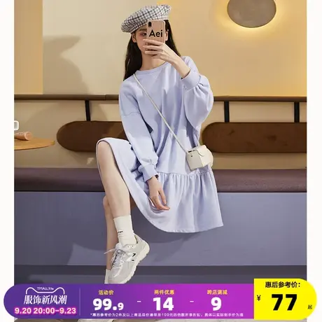 唐狮连衣裙女小个子秋季新款圆领宽松卫衣裙女短款长袖早秋裙子ks图片